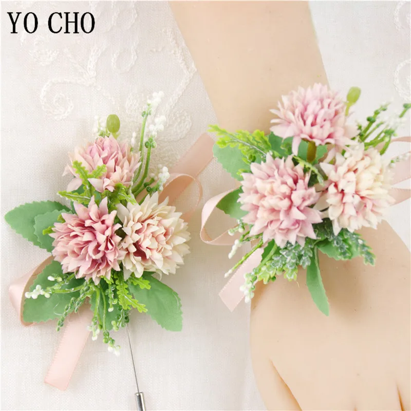 Silk Flower White Wedding Boutonnieres Groomsmen Flowers Women Corsage Bracelet Marriage Prom Party Bridesmaids Wristband Brooch