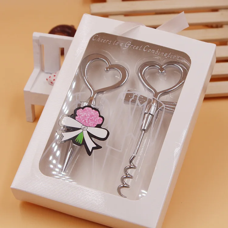 

200pcs=100pairs Wine Bottle Opener Heart Shaped Great Combination Corkscrew and Stopper Sets Wedding Faovrs Gift