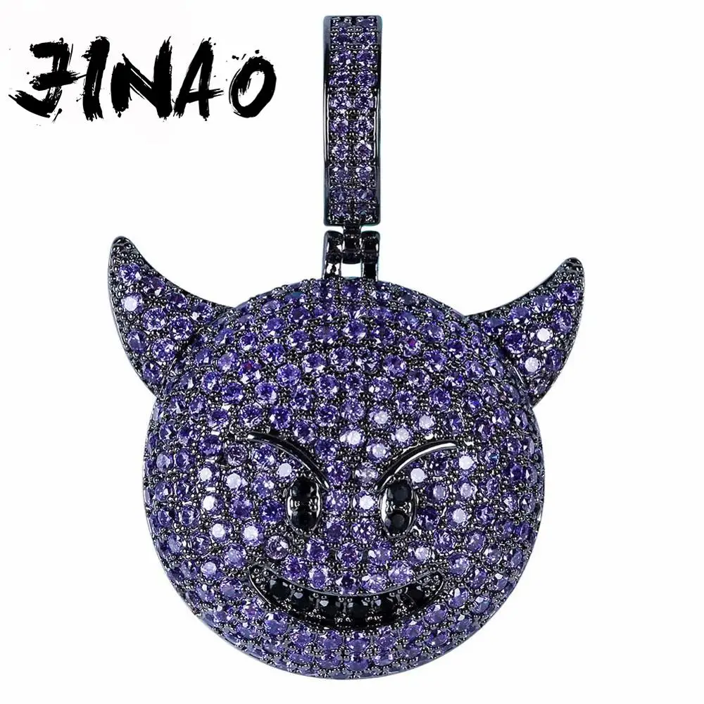 JINAO Personality Iced Out Cubic Zircon Plated Demon Smile Pendant  Necklace Hip Hop Jewelry For Wen And Women Gift