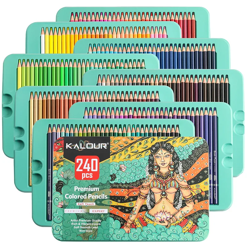 240 color luxury shockproof tin box colored pencil set professional sketch hand-painted oily colored pencil art drawing gift set