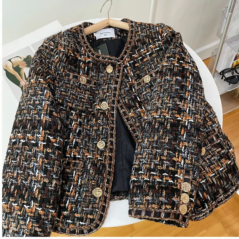 Woman's Outwear Desinger Coat Tweed Jacket OL Patchwork Splied Ins Elegant High StreetWear Office Lady Vintage Business Chic