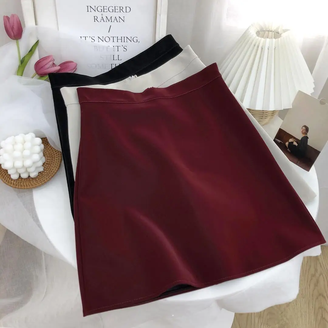 Early Autumn High Waist Matte Finish PU Leather Skirt A- line Short Skirt for Women Woman Skirts Faldas Jupe