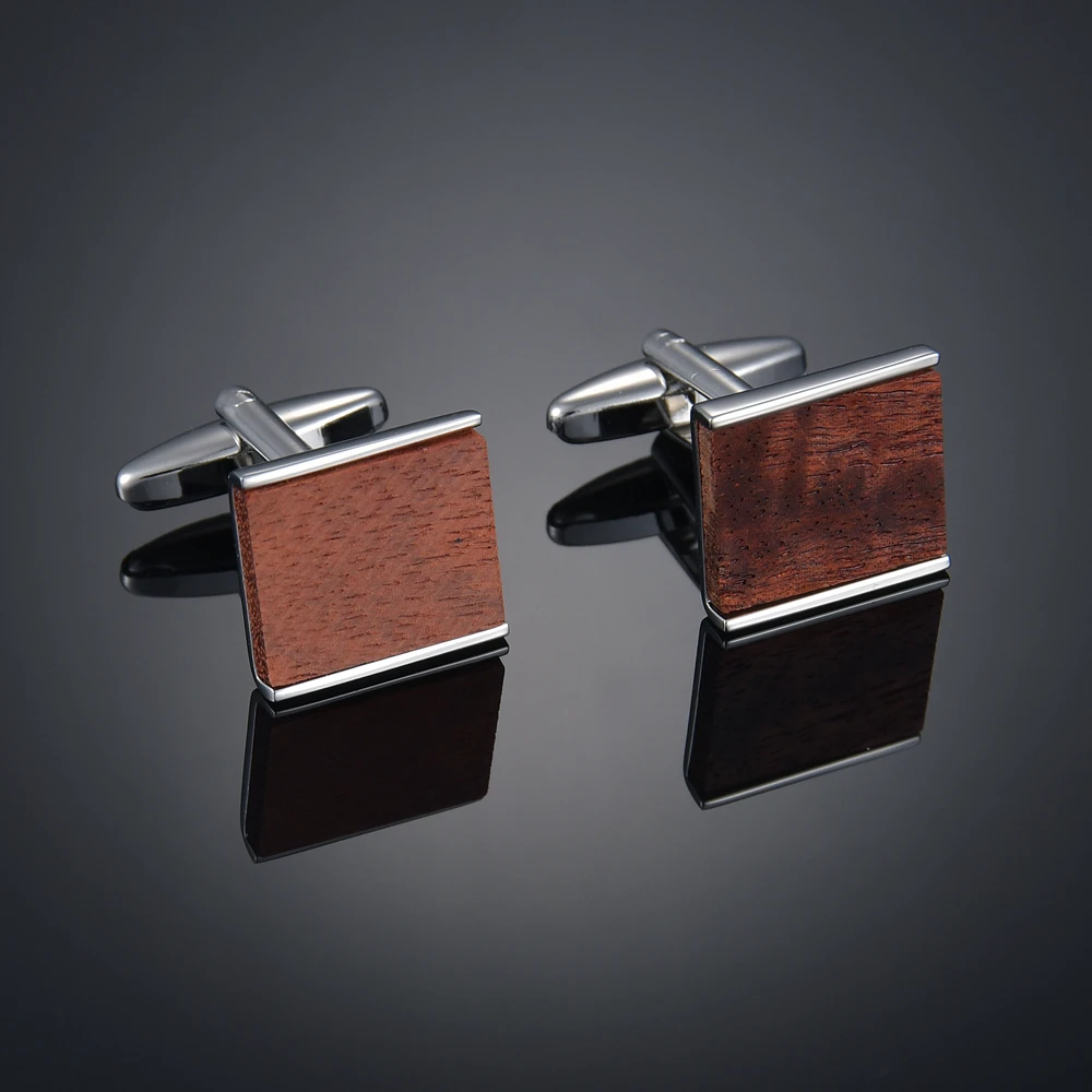 Square Wooden Cufflinks for High-end Men\'s French Business Cuffs Solid Wood Pattern French Sleeve Nails Customization