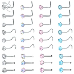 ZS 스테인레스 스틸 코 스터드 세트, 라운드 하트 스타 CZ 크리스탈 코 피어싱, 3mm L 모양 콧구멍 피어싱 쥬얼리, 20g, 3-12 개/로트