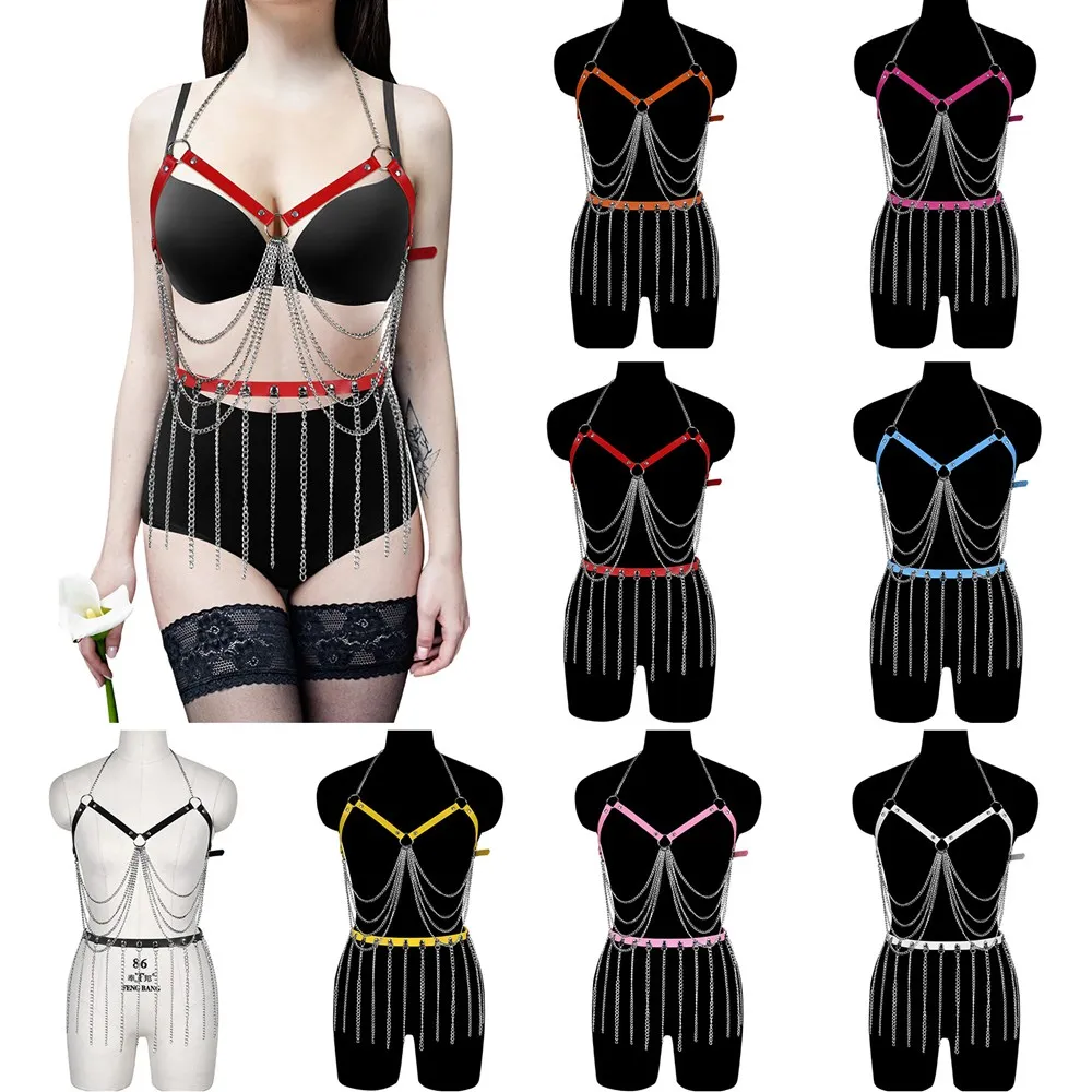 

Layered Luxury Leather Belt Chains Body Harness Lingerie Set Sexy Waist Goth Accessories Adjust Strap Festival Girls Jewelry