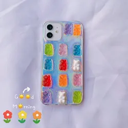 3D Shiny Candy Bears Jelly Phone Case For iPhone17 Air 16Pro 15 14 13 11 12 Xsmax XR 78P SE Soft TPU Cover Body Shell Protection