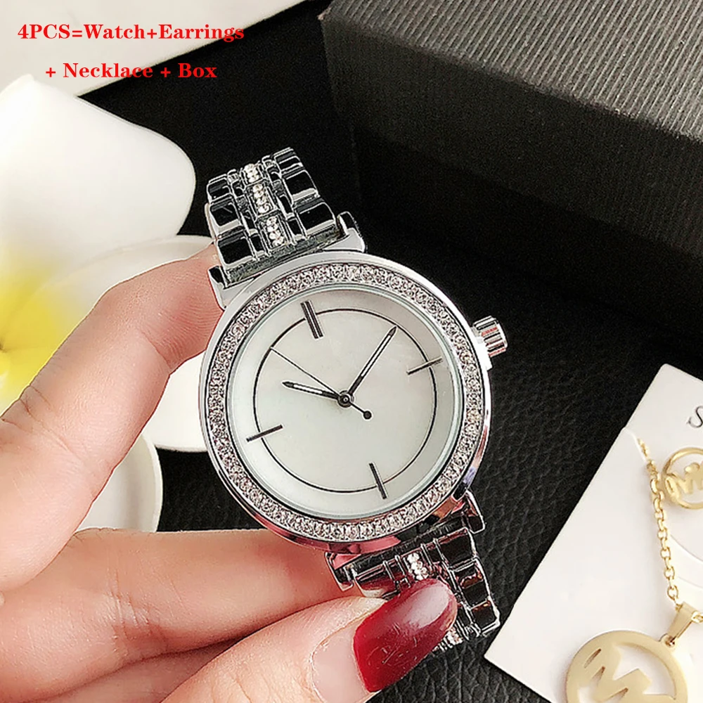 Women Watches Bracelet Set Fashion Quartz Watch Diamond Ladies Wrist Watches Female Watch Earrings Necklace Clock With Box