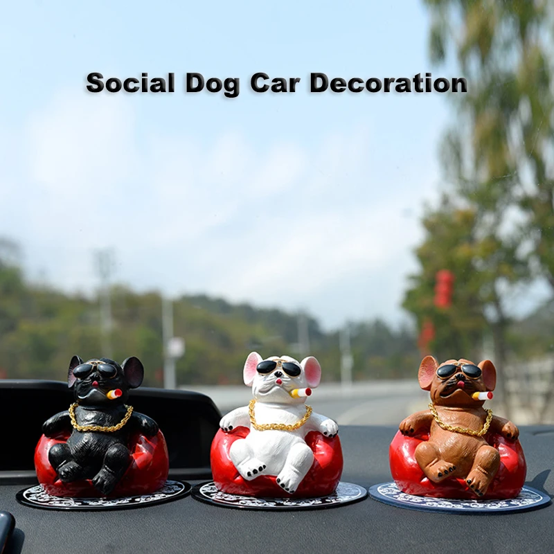 Funny Smoking Bulldog Ornaments Domineering Sofa Car Ornaments Cute Auto Interior Accessories  Pendant Home Office Toys Dog