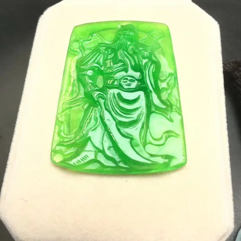 Admirable Green jade Carven Guan Yu Pendant Amulet Lucky God Hanging Talisman