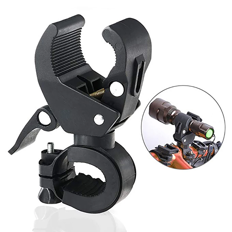 Universal 90/360 Degree Rotating Bike Bicycle Handlebar LED Flashlight Torch Mount Clamp Clip Holder Grip Bracket (Black)