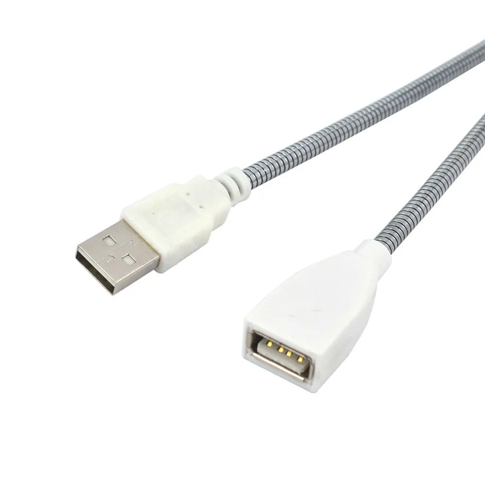 Przedłużacz USB męski na żeński przedłużacz LED Adapter lampy kabel metalowa elastyczna rurka na lampka USB lampa żarówka akcesoria