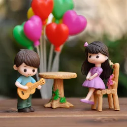 2 pcs Couple dolls posing playing guitar boy girl dating small dolls multi-plant potted cake decorations