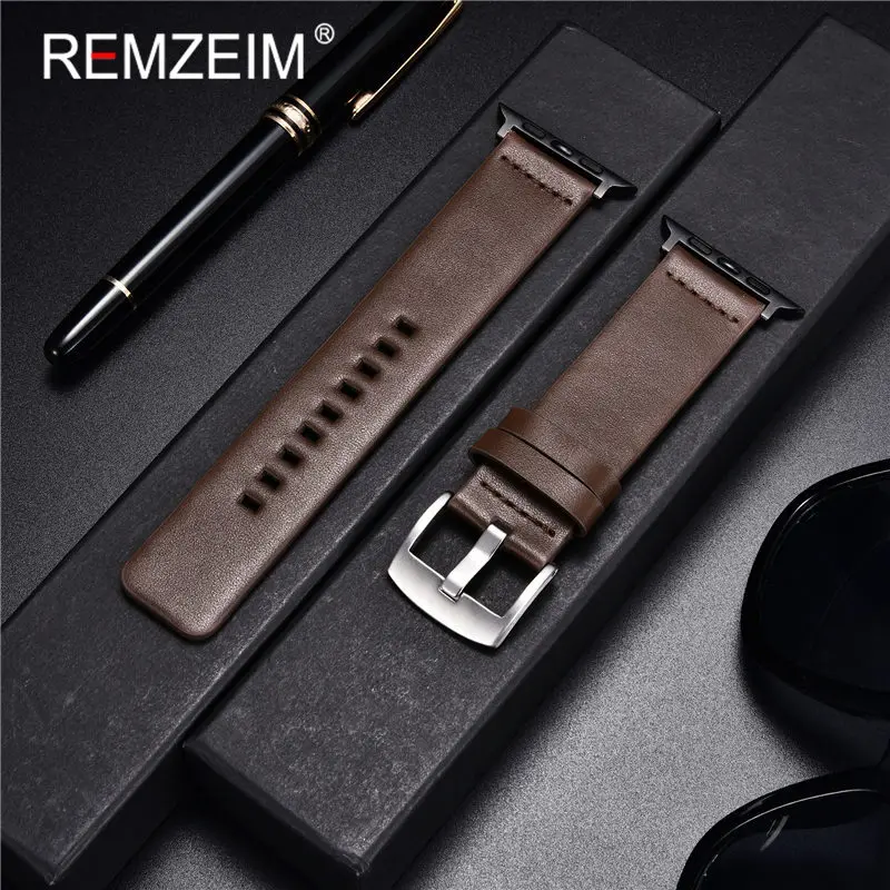 Brown Leather Watchband Strap For Apple Watch 4 3 38mm 40mm Men Women Leather Watch Band for iwatch 8 7 6 5 44mm 42mm Bracelet