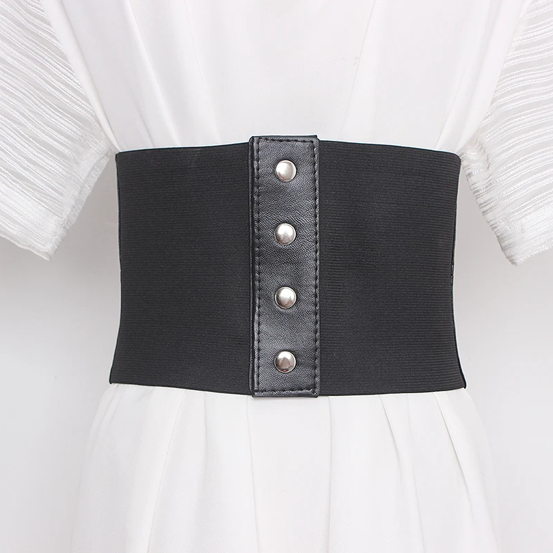 Women's runway fashion elastic PU leather Cummerbunds female Dress Corsets Waistband Belts decoration wide belt R1361