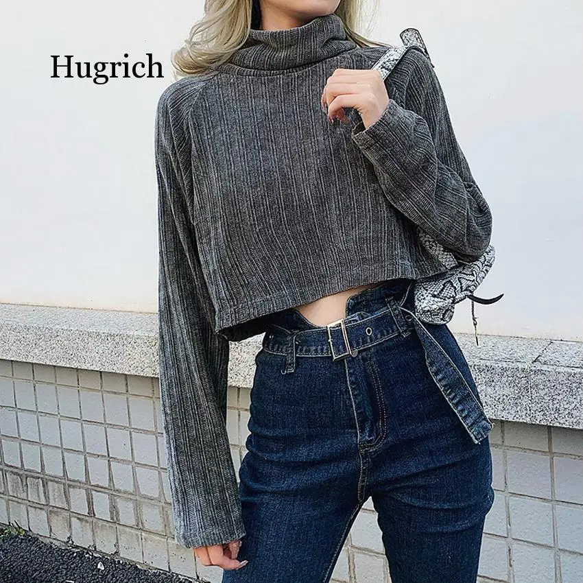 2020 Autumn Women Casual Sweater Solid Long Sleeve Turtleneck High Street Loose Clothing Female Elegant Short Tops