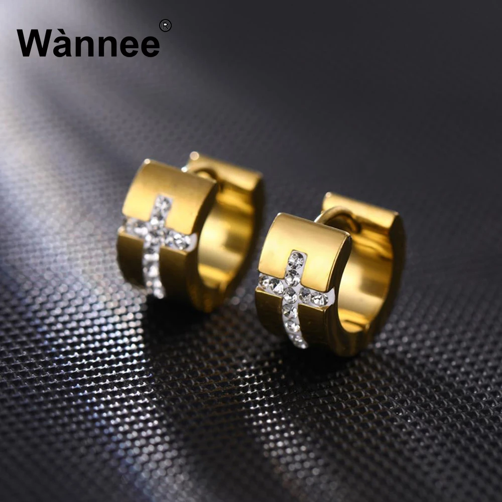 Dropshipping Western Hot Sale Creative Cross Rhinestone Stainless Steel Earrings For Men Women