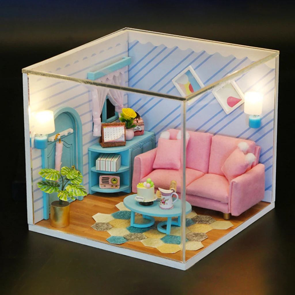 Dollhouse Miniature Play Set, Auto montado, Presente De Natal