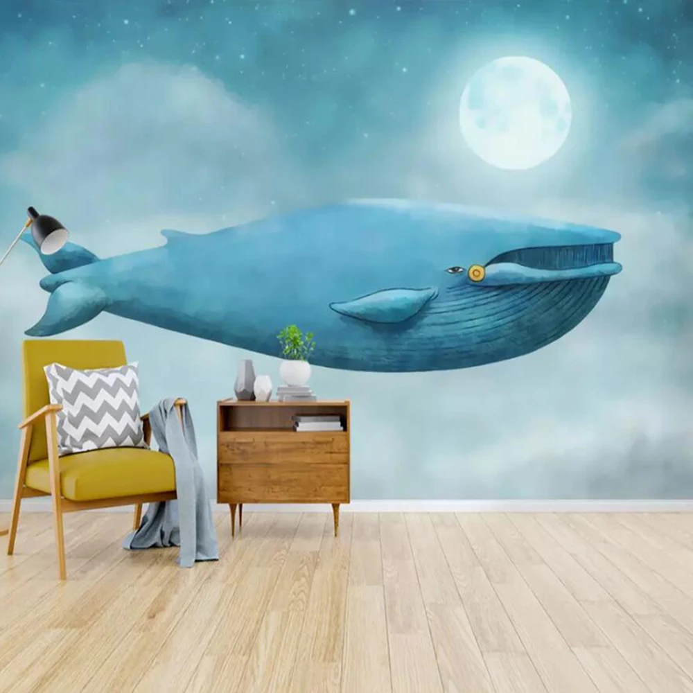 Milofi custom 3D wallpaper mural modern hand-painted romantic fairy tale flying whale children room background wall paper