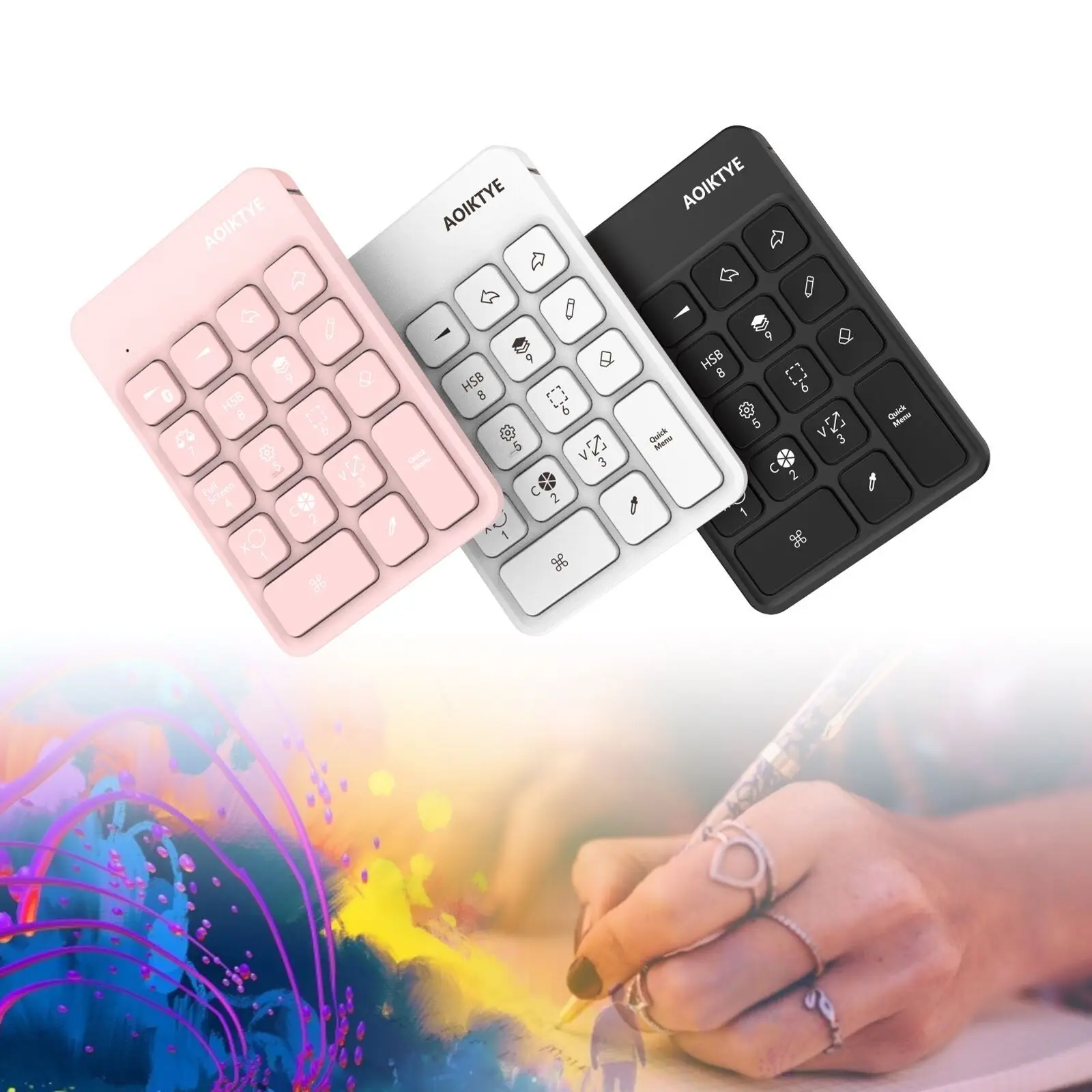 Aoiktye-teclado inalámbrico con Bluetooth para iPad, gráfico Procreate tableta de dibujo, Mini portátil, recargable