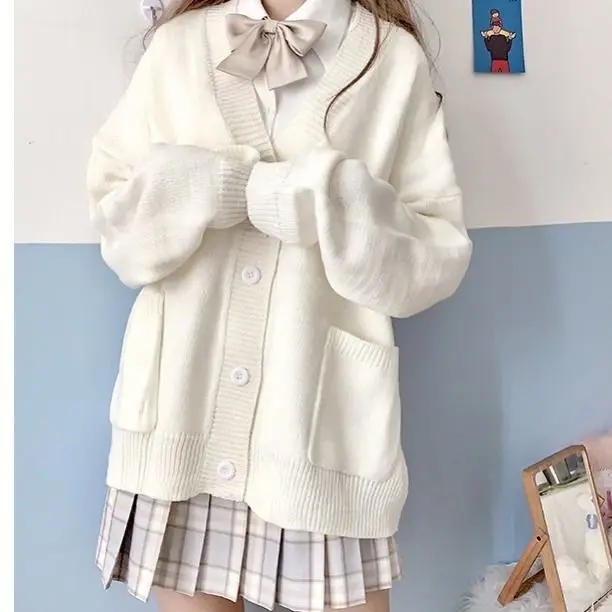 Harajuku Kawaii Cardigan Women Solid Oversize Loose Y2k Sweaters Student Preppy Sweet Girl Cute Knitwear Spring Autumn Cardigans