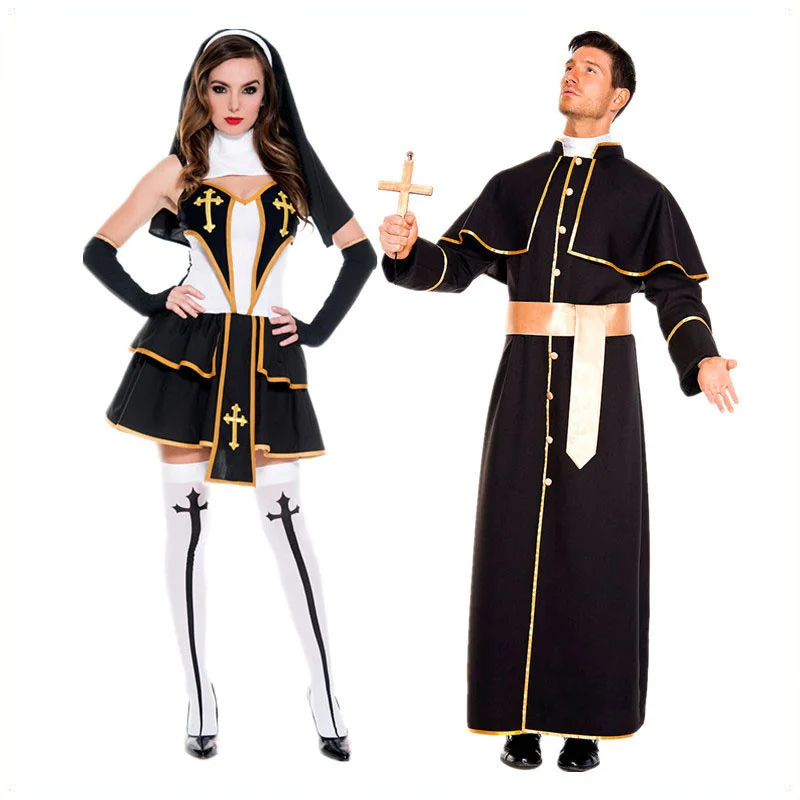 

Halloween New Cosplay Men Priest Nun Costume Suit Couples Costume Sexy Masquerade Stage Performance Costume