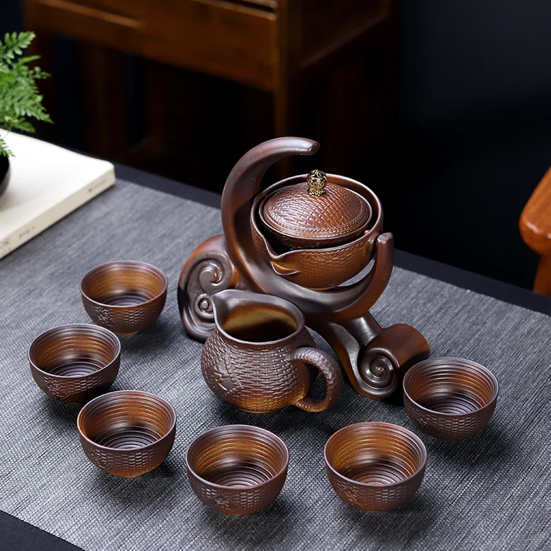 Ceramic Stone Grinding Semi-automatic Tea Set Creative KungFu Tea Pot Tea Ceremony Supplies