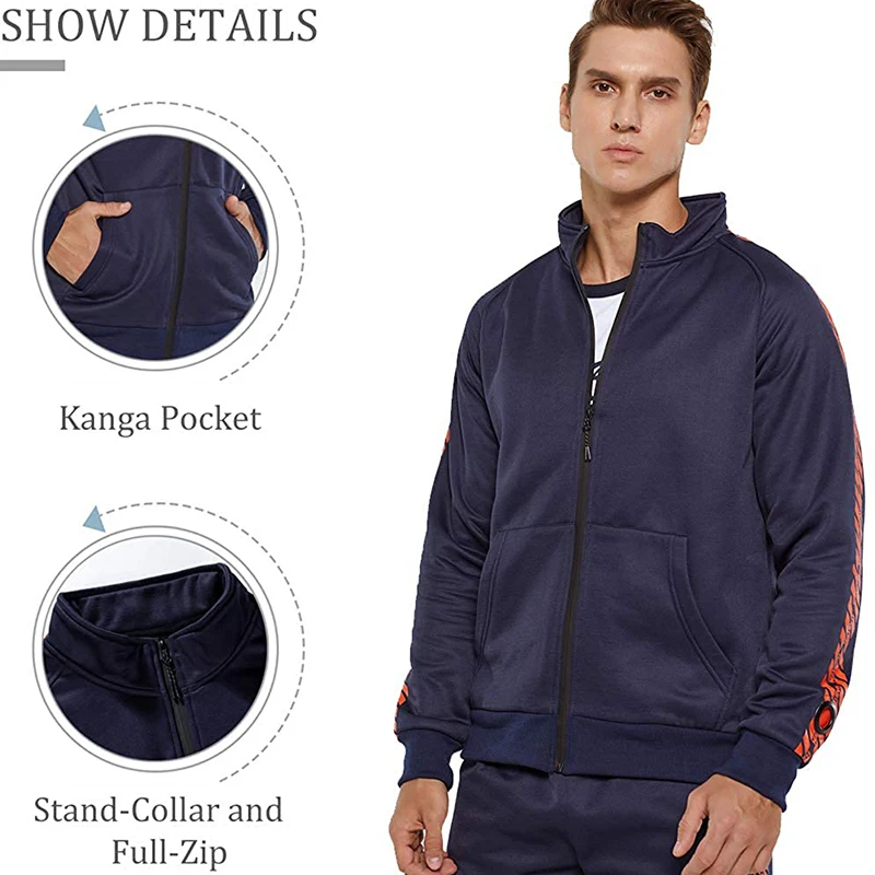 Men Tracksuit Hoodie Set 2 Pieces Autumn Sporting Track Suit Male Fitness Stand Collar Sweatshirts Jacket + Pants Sets Outerwear