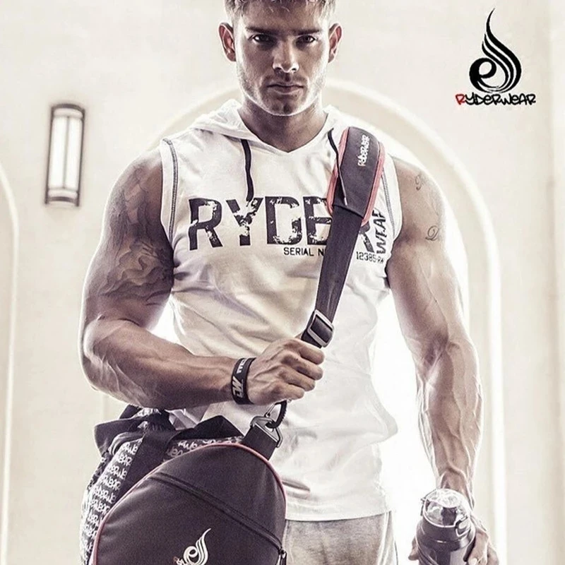 2021 Mens summer sleeveless Hoodies mens fitness fashion Casual jacket Hooded Sweatshirts Bodybuilding Brand sportswear clothing