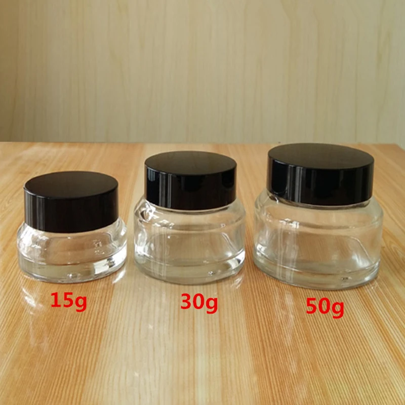 

20pcs 15g/30g/50g Empty Clear Glass Refillable Bottles Lip Balm Jar Travel Face Cream Pot Lotion Vials Amber Cosmetic Containers