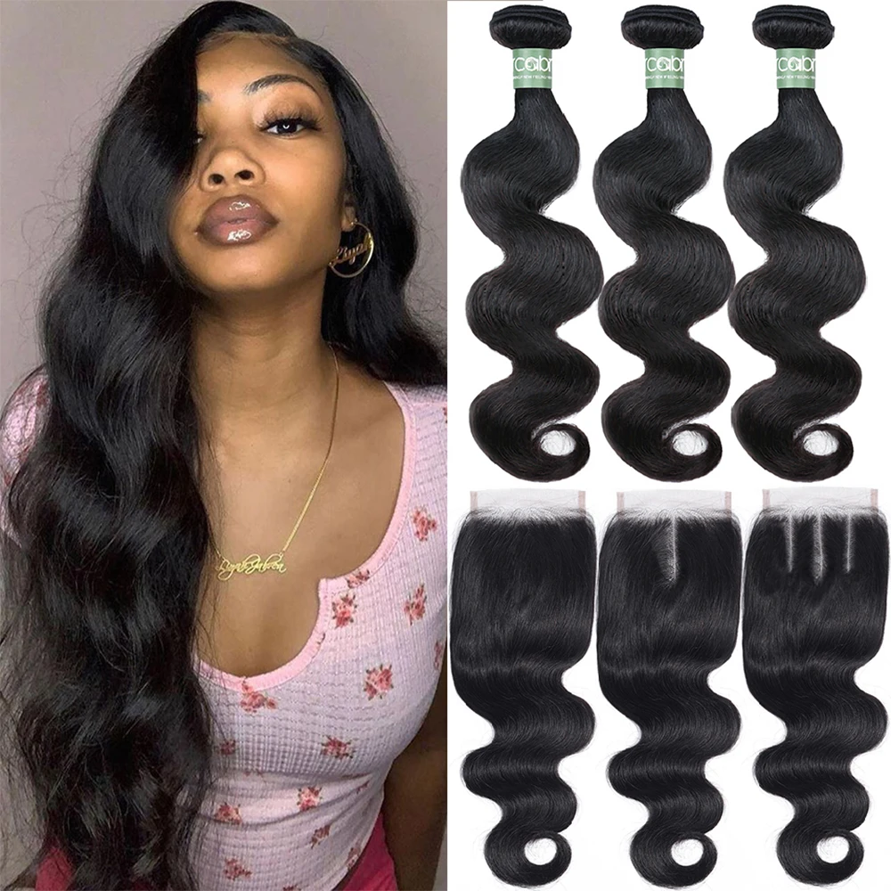 

Aricabin Body Wave Bundles With Closure Peruvian Remy Human Hair Lace Closure With Bnudles 3/4 Bundles With Closure