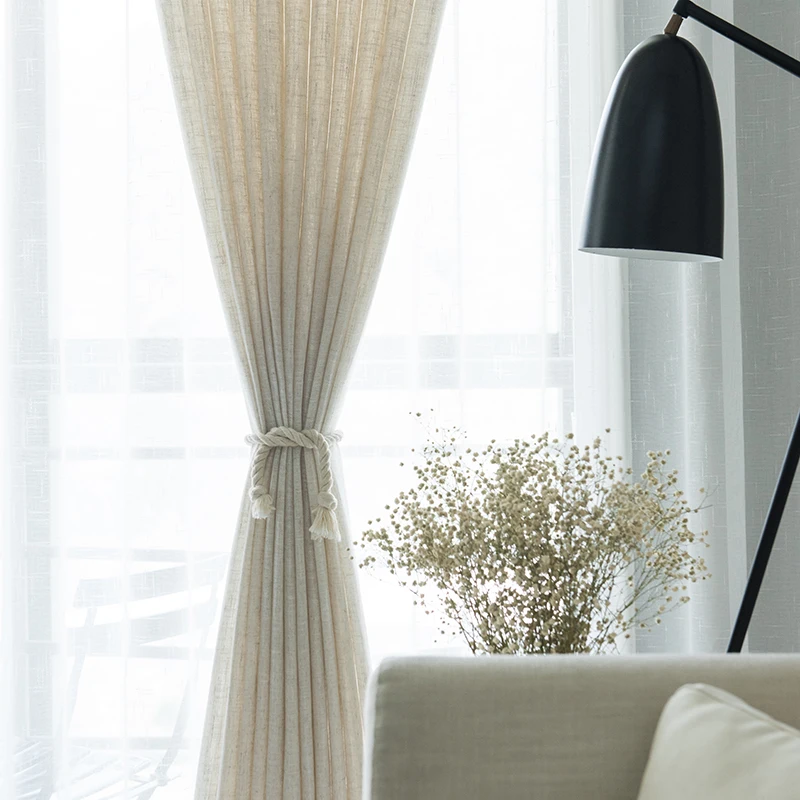 Linen curtain thickening gauze curtain modern Day curtain bedroom wave window balcony gauze curtain home decoration curtain yarn