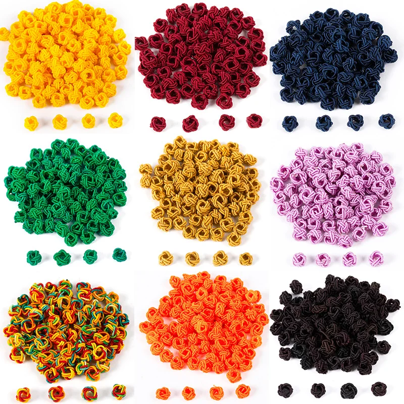 80Pcs 6.5mm Rope Button Beads Colorful Chinese Pineapple Knots Woven Braided Buckle Tassel Cap For Bracelets DIY Jewelry Making