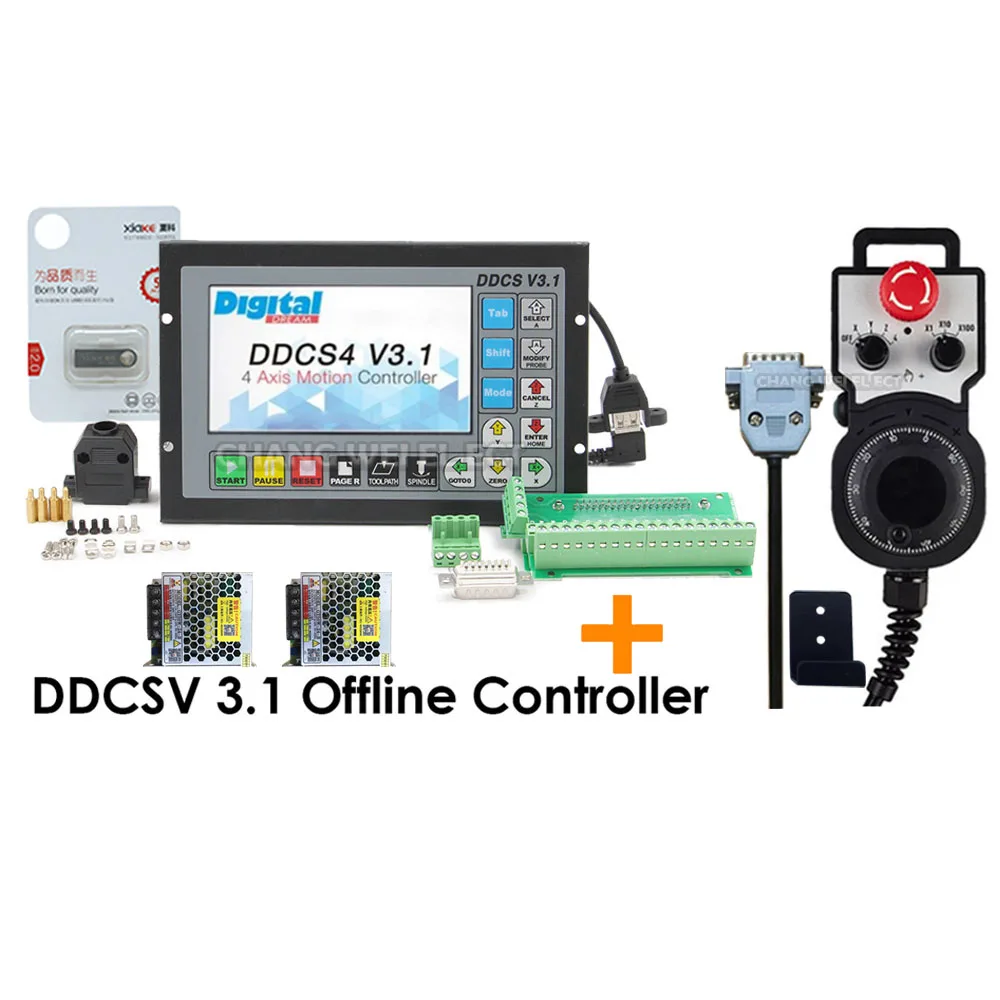 Ddcs V3.1cnc Offline Controller 3 Axis/4 Axis Motion Control System Replaces Mach3 New Emergency Stop Handwheel Mpg75w24v dc