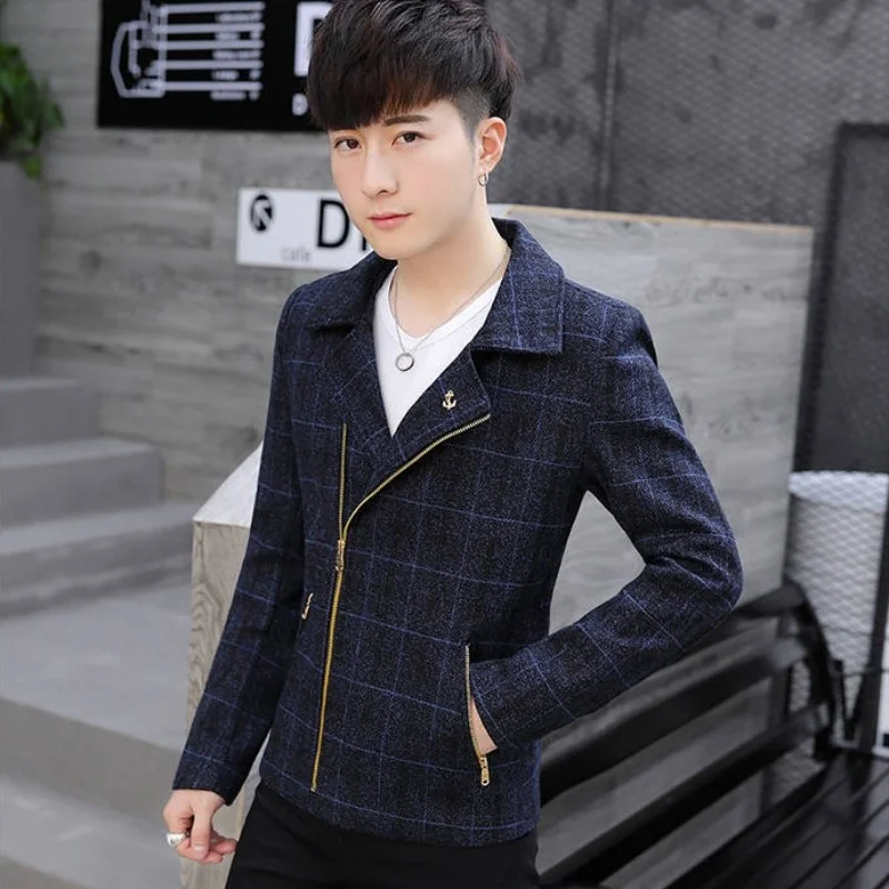 

Mens Fashion Autumn Casual Slim Fit Jacket Zipper Plaid Outerwear Coat Lapel Collar Chaquetas Hombre Fleece Lining Jackets Khaki