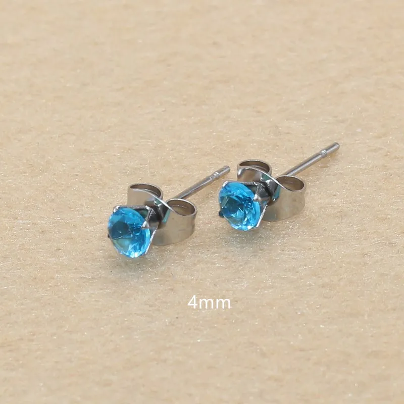 4mm AAA Round Colorful Tea Green Zircons Stud Earrings With Stianless Steel Needle Brief Jewelry 20 Colors For Choose No Allergy