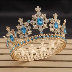 Luxury Blue Wedding Crown Bride tiaras and Crowns Queen Hair Jewelry Bridal Diadem Prom Headdress Head Ornaments Pageant