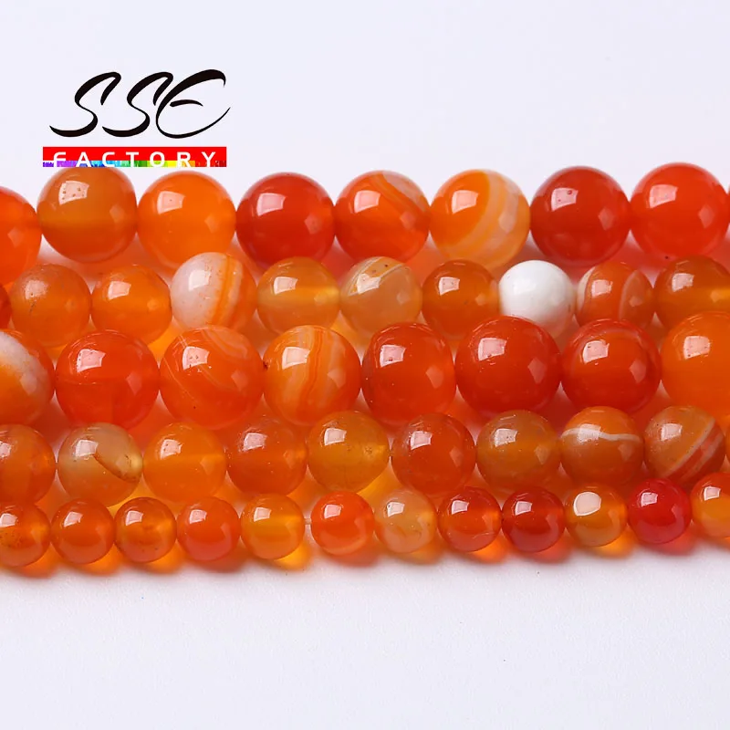 Natural Orange Striped Agates Onyx Round Beads Loose Stone Beads For Jewelry Making DIY Bracelets 4 6 8 10 12 14mm 15\'\' Strand