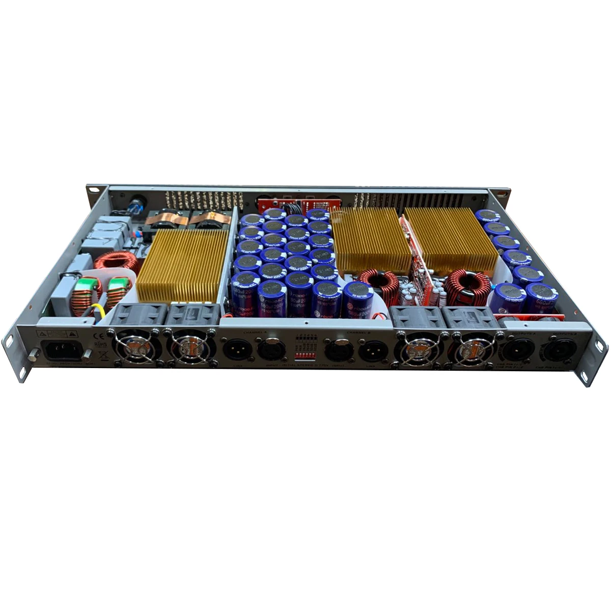 4 قنوات 2000 واط فئة D مكبر كهربائي الصوت المهنية 1U مضخم الطاقة الرقمي ، DJ خلاط الصوت خط صفيف مكبرات الصوت