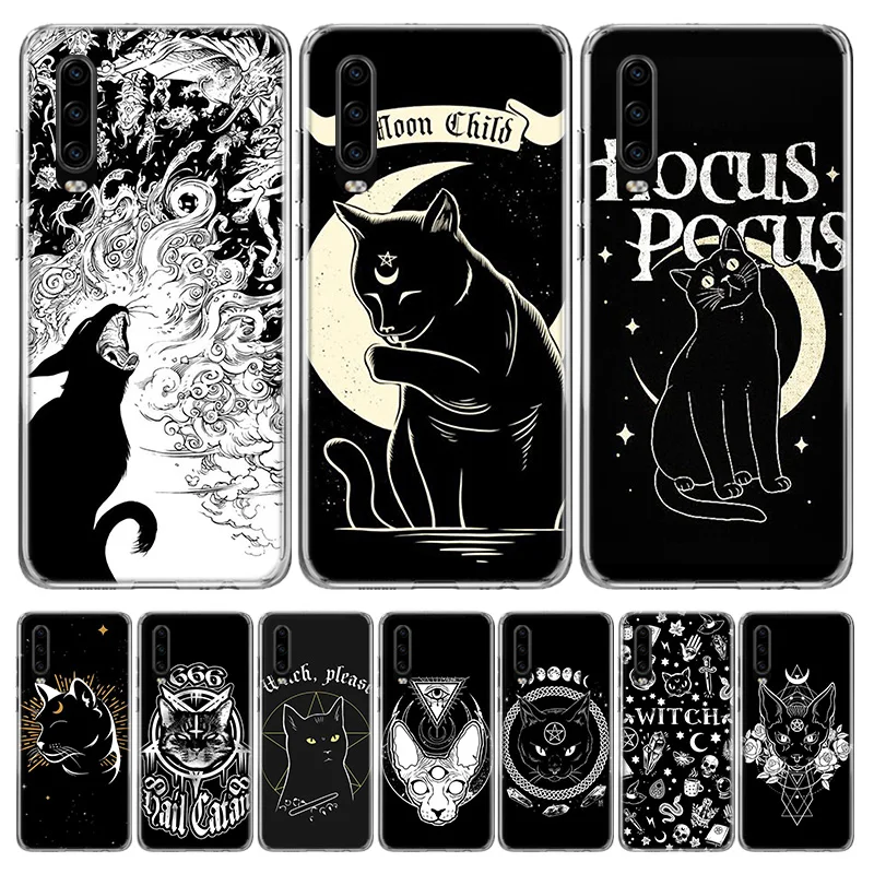 Witch And Cat Colorful Cute Silicon Call Phone Case For Huawei P30 P20 P40 P50 P10 Mate 20 30 40 10 Lite Pro Casing Customized