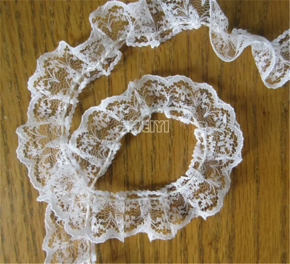 20 yards 2cm Width White Pleated Organza Fabric Lace Edge Trim Ribbon Handmade DIY Wedding Dress Bridal Sewing Craft Decoration