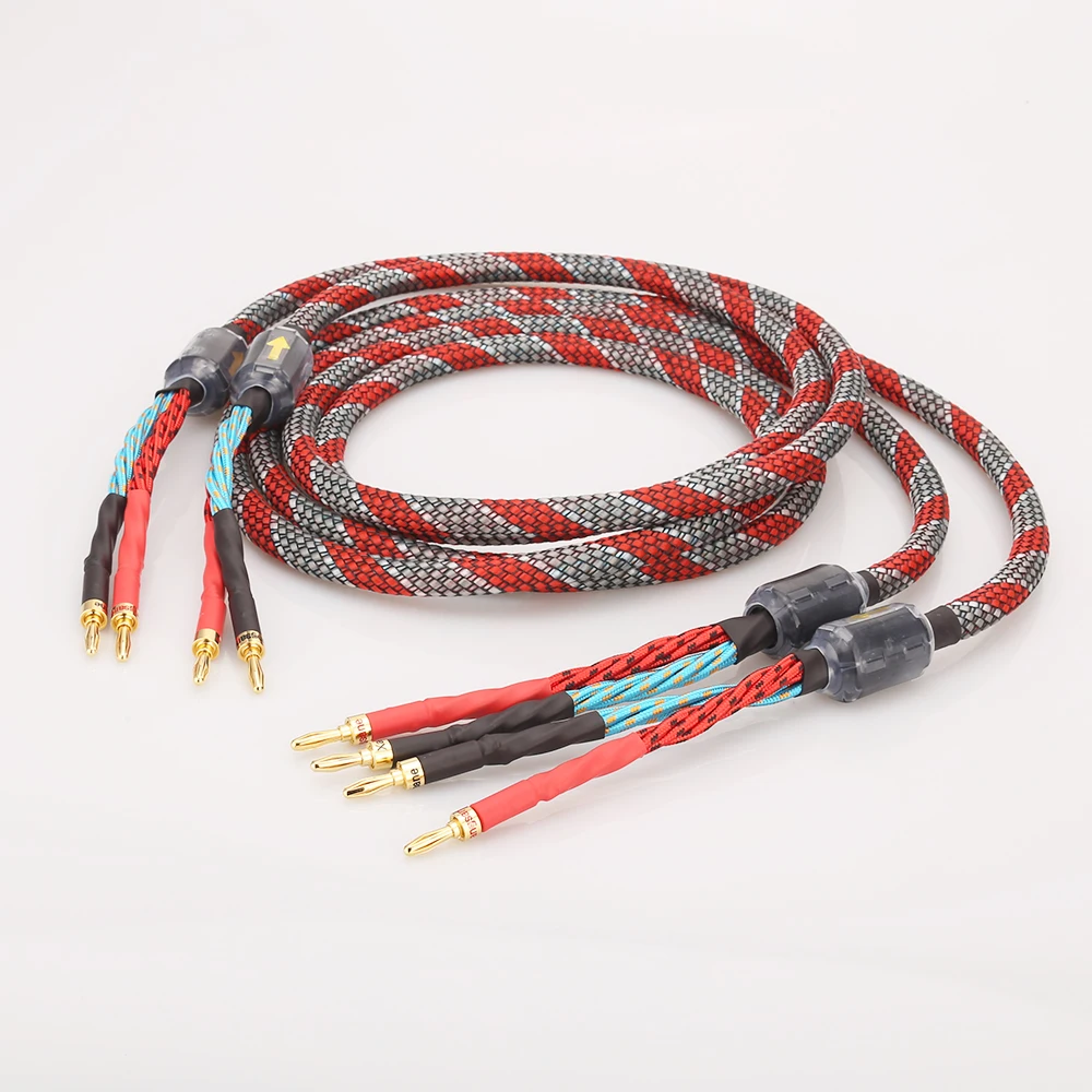 One Pair oxygen-free copper（OFC）audio HiFi speaker cable HI-FI high-end amplifier speaker cable Banana Spade plug cable