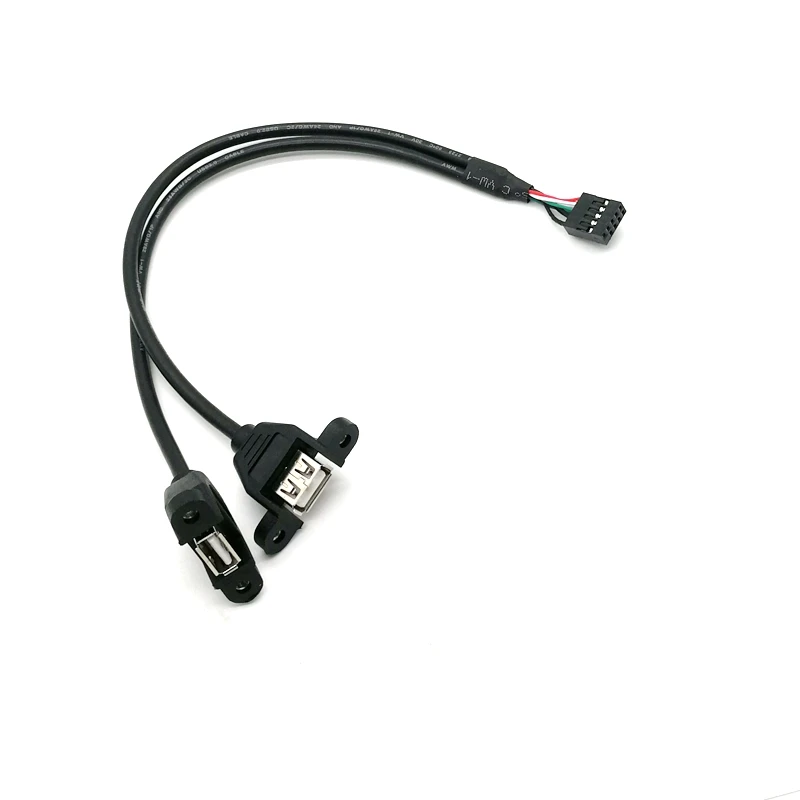 Motherboard Internal 9pin Pitch 2.54mm to Dual Port USB 2.0 A Female Screw Lock Panel Mount Cable 0.3m 0.5m 1m