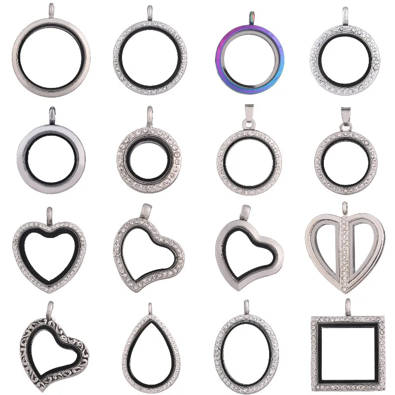 1Pc Geometric Round Heart Floating Living Memory Picture Locket Pendant Medallion Commemorative Coin Holder Colgantes Jewerly