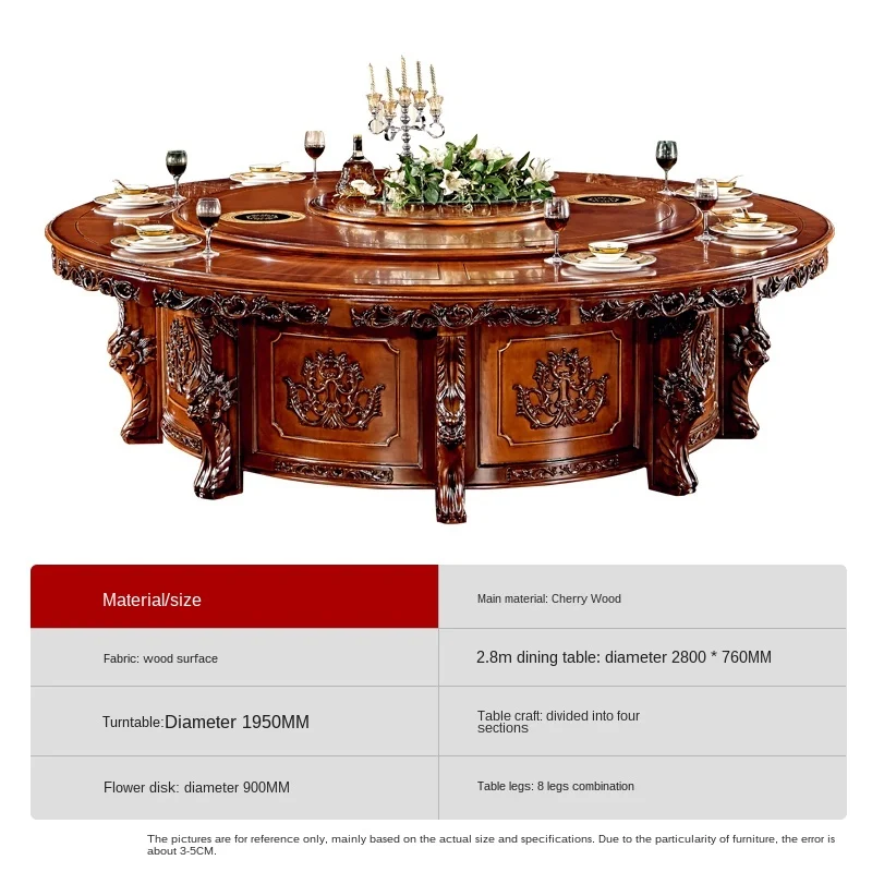 dining table and chair combination round marble electric hotel big round table villa furniture solid wood dining table