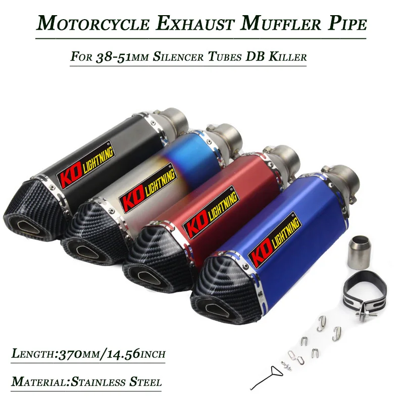 

For 38-51mm Motorcycle Escape Vent Silencer Tubes Stainless System Refit 370mm Exhaust Muffler Tip Pipe With Removable DB Killer