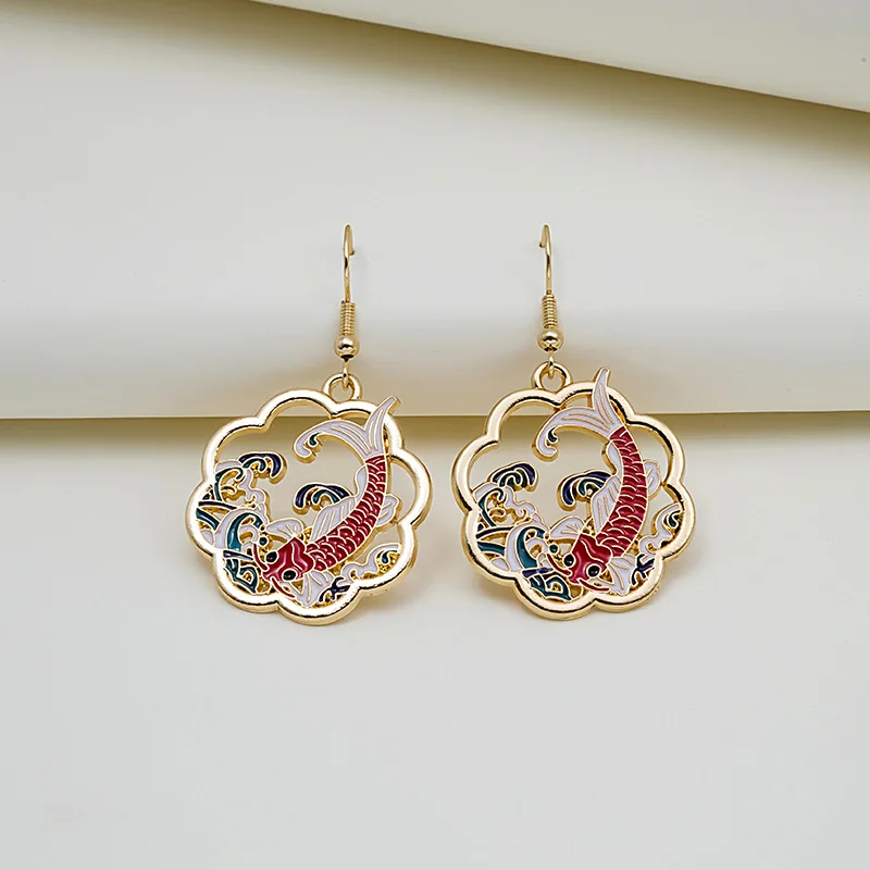 Cute Animal Snake Rabbit Koi Cat Ethnic Earrings For Women Girls Enamel Painted Colorful Delicate Gold Color Earrings Jewelry