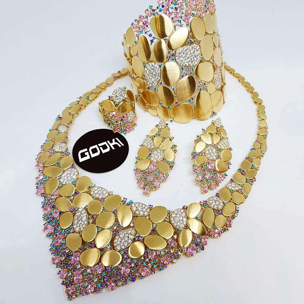 Imagem -04 - Godki-luxo Zircão Jóias Conjunto para as Mulheres Marca Famosa Bling Lantejoulas África Dubai Casamento Festa Nupcial Presente