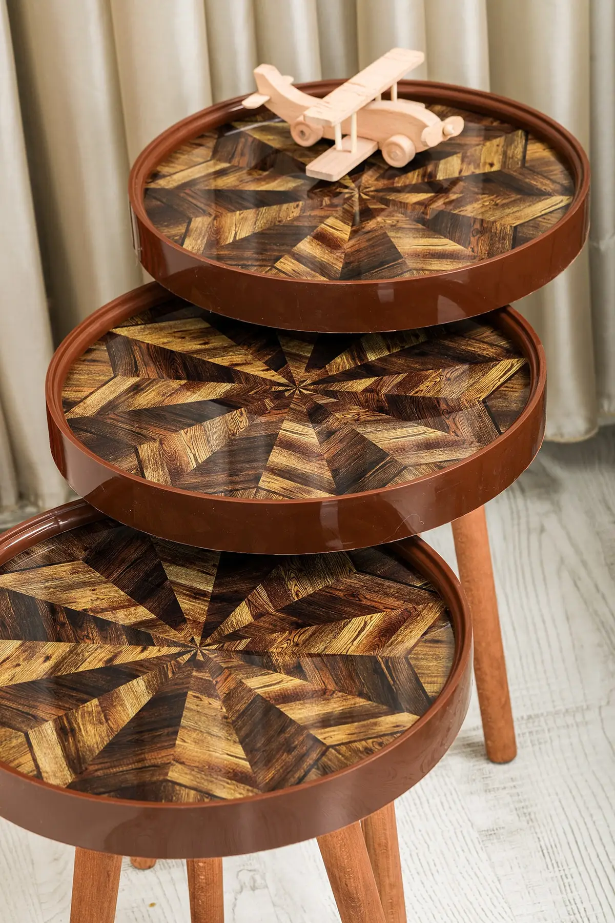 Retro Glass Above Special Print 3 pcs Zigon Coffee Table