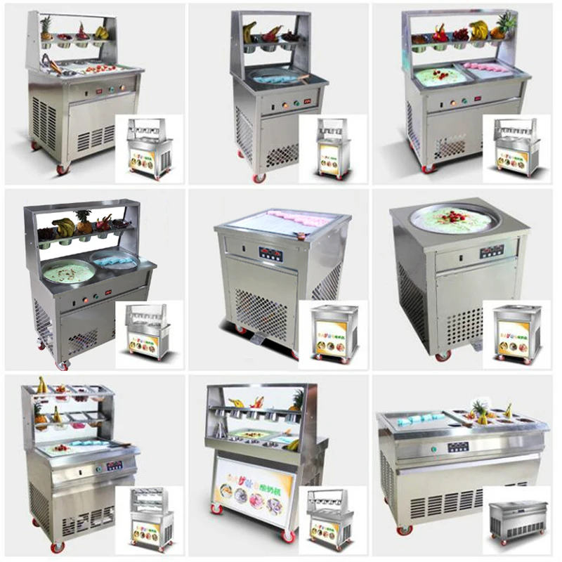 Thai-style fried yogurt ice cream machine fried ice cream roll machine with 2 square pots five small bowls commercial stainless