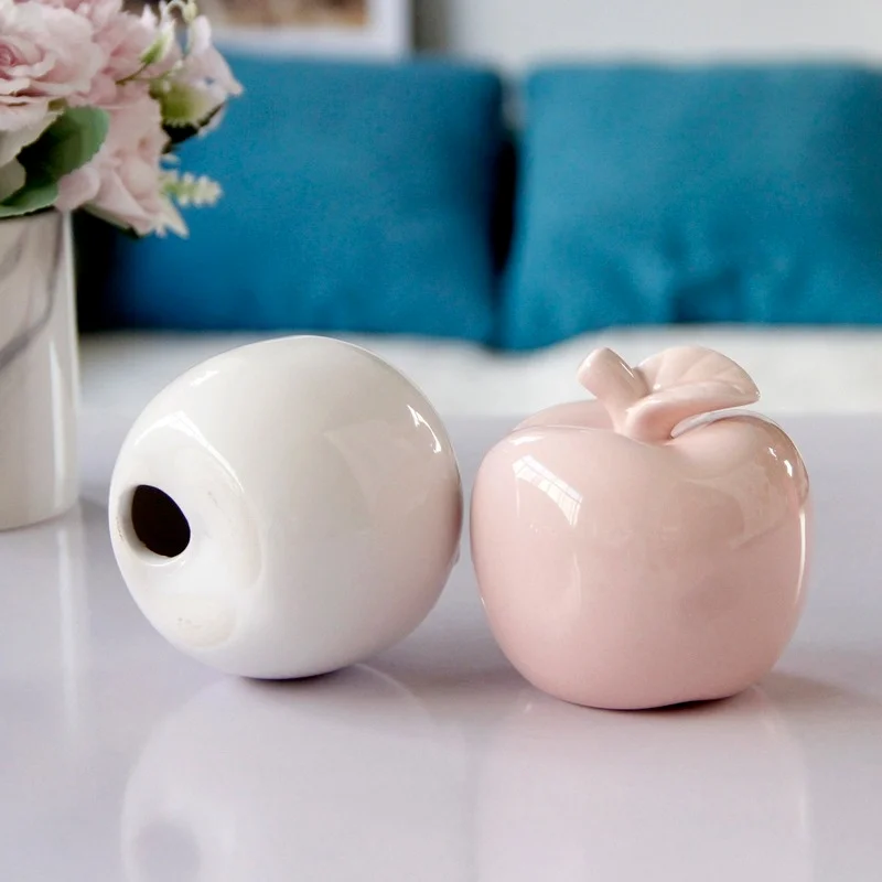 Creative Ceramic Apple Crafts White Pink Fruit Decoration Living Room Office Desktop Apple Decor Home Decoration Christmas Gift